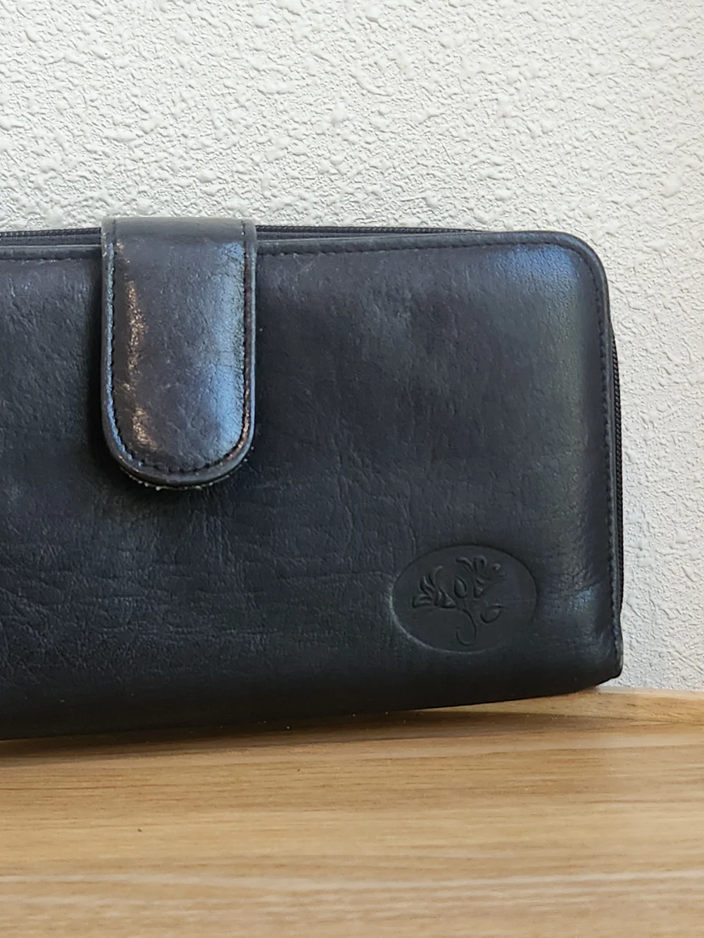 Buxton Black Leather Zip-Around Wallet with Snap Tab
